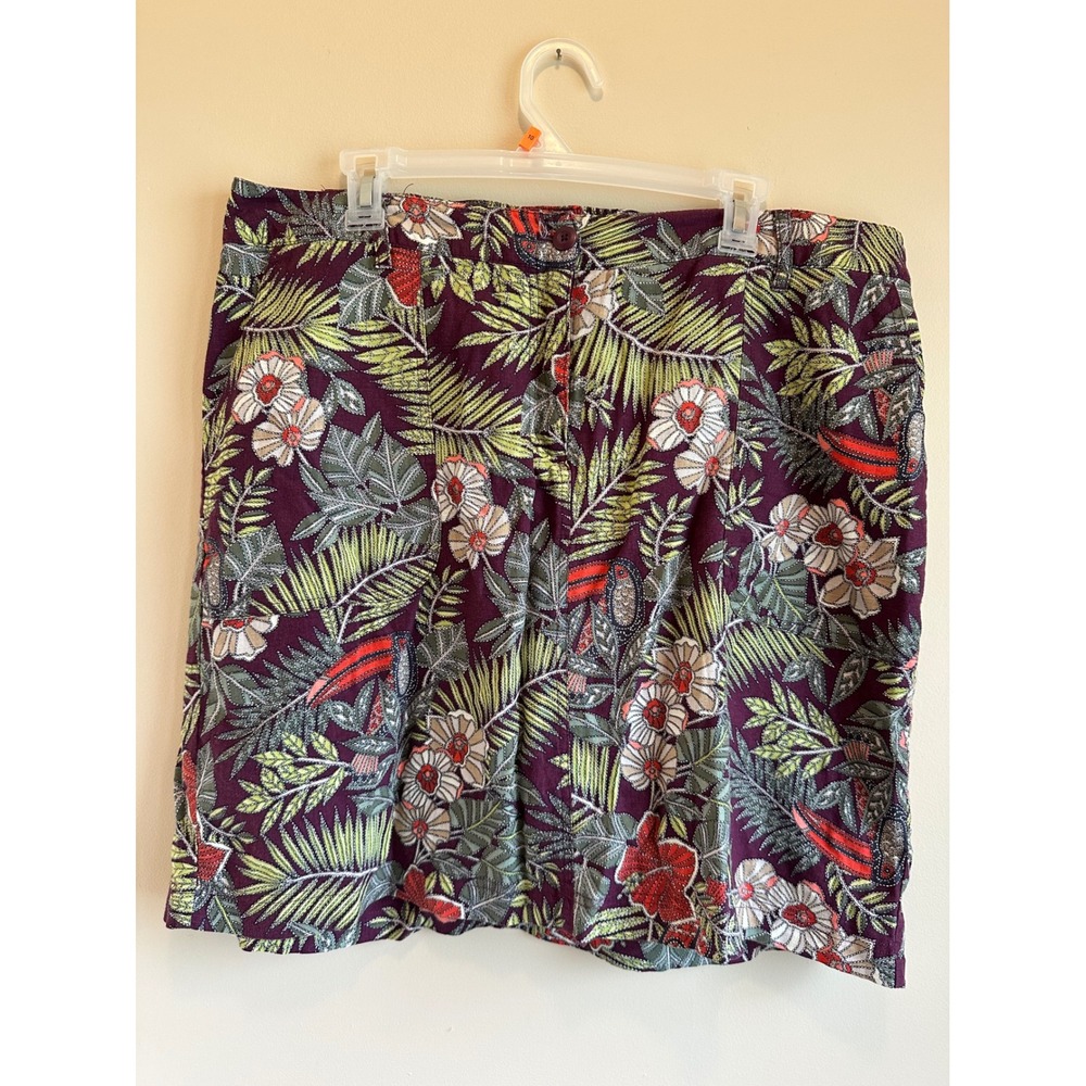 CJ Banks Tropical Floral Toucan Print Skort Burgundy Size X A475771